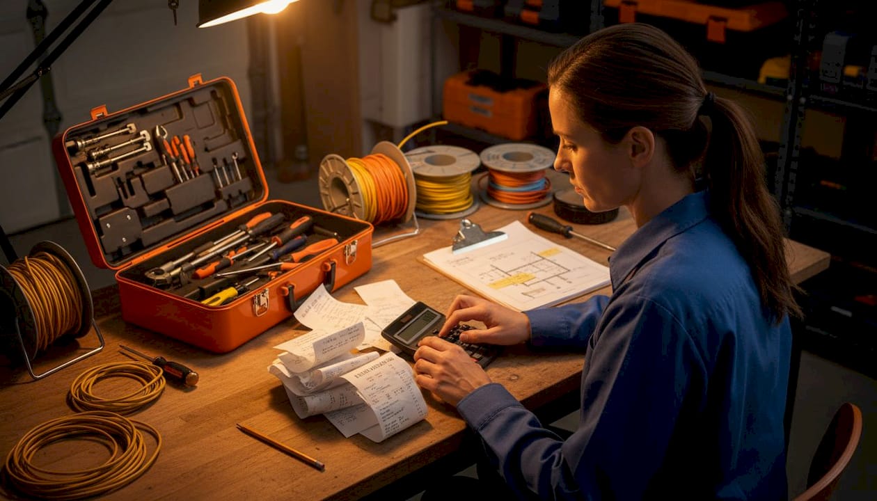 Electrician calculating project materials and labor