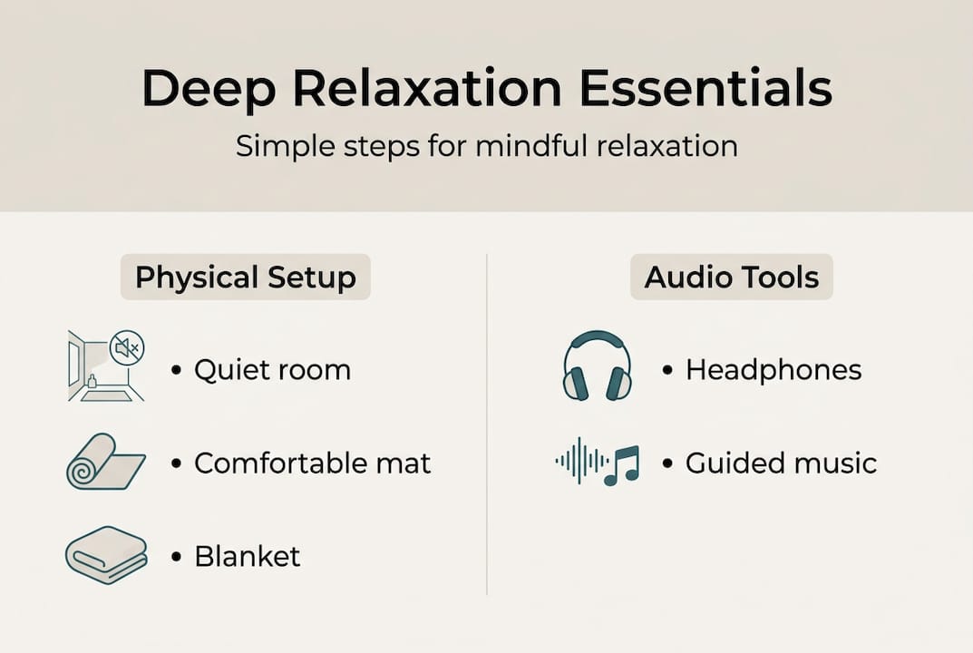 Deep relaxation guide: mindful steps and orchestral soundscapes 1 Infographic deep relaxation essentials overview