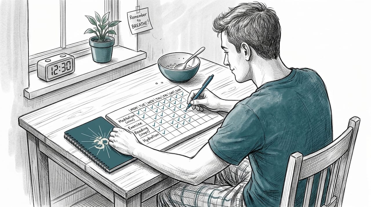 Your wellness checklist for meditation: boost calm and clarity 1 Man marking meditation progress checklist
