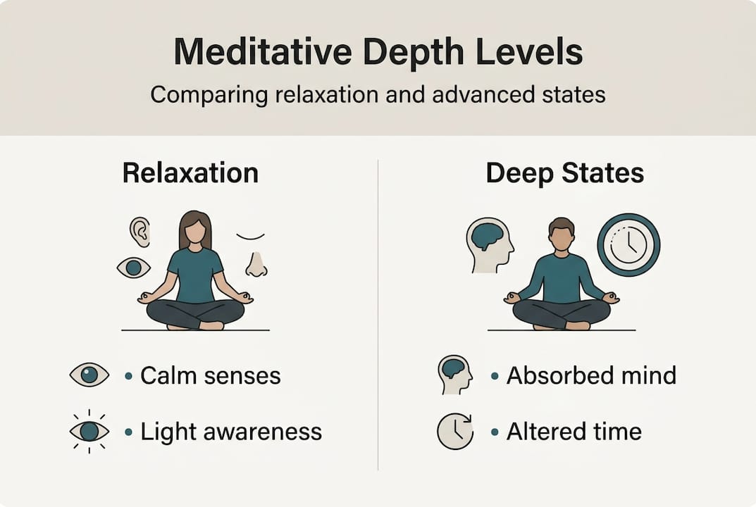 Explore deep meditative states for profound relaxation 2 Infographic comparing relaxation and deep states levels