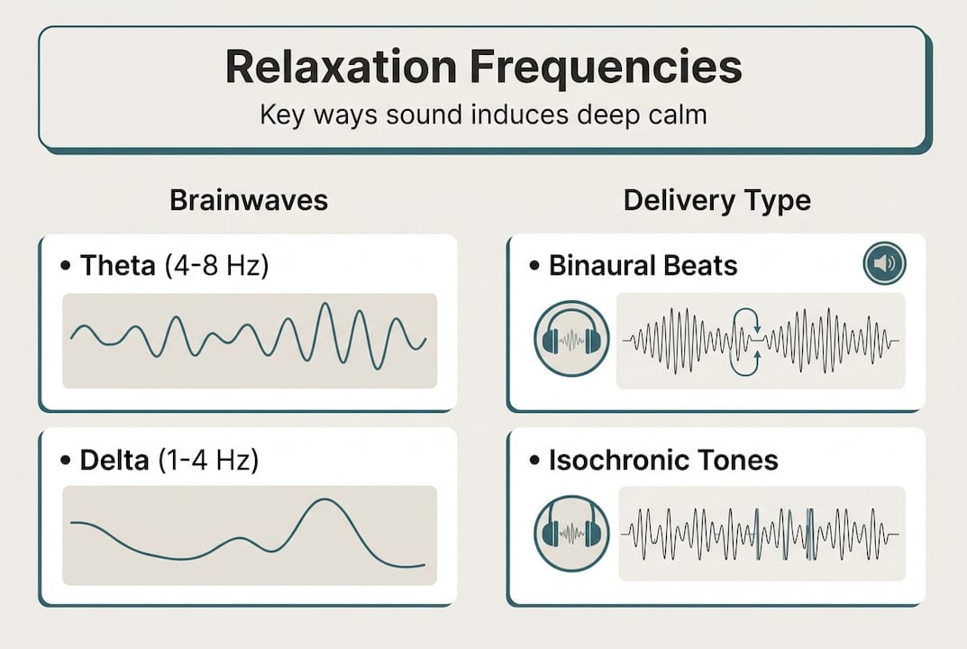 How sound frequencies drive deep relaxation: the science 2 Infographic with key relaxation sound frequencies