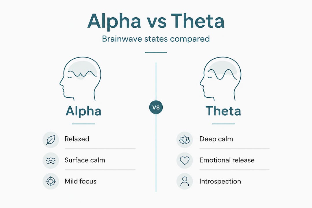 Why theta frequencies deepen your meditation practice 2 Alpha vs theta brainwave comparison infographic