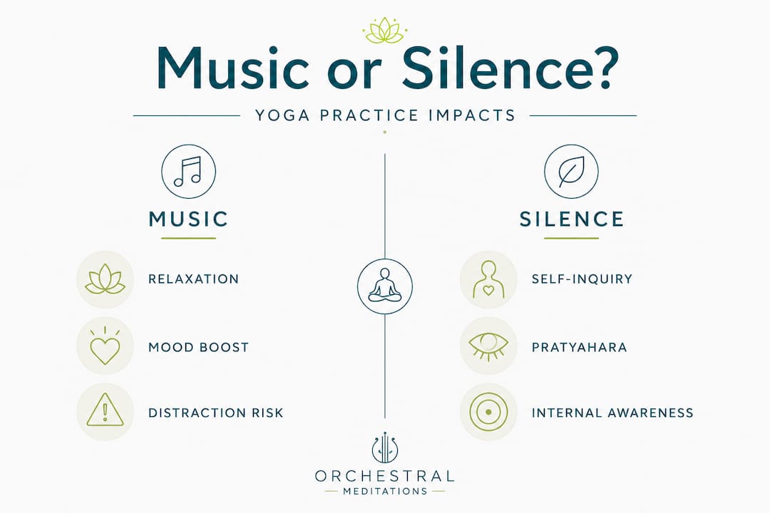Enhance your yoga practice: The power of music therapy 2 Infographic comparing music versus silence in yoga
