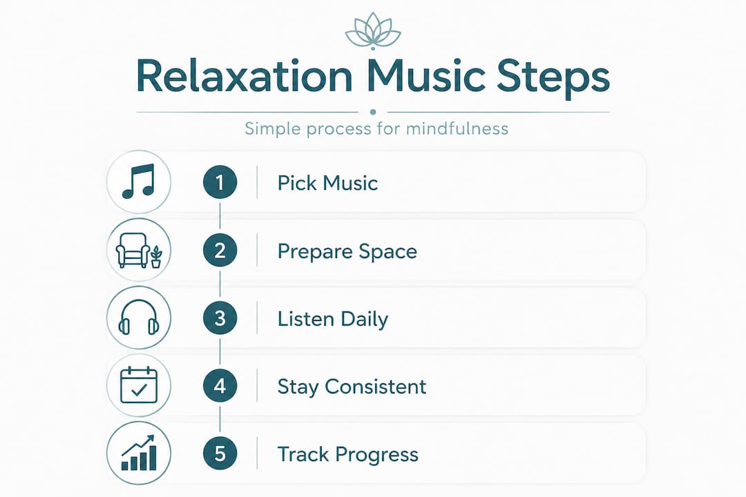 How to use deep relaxation music for mindfulness 2 Step-by-step infographic for relaxation music process