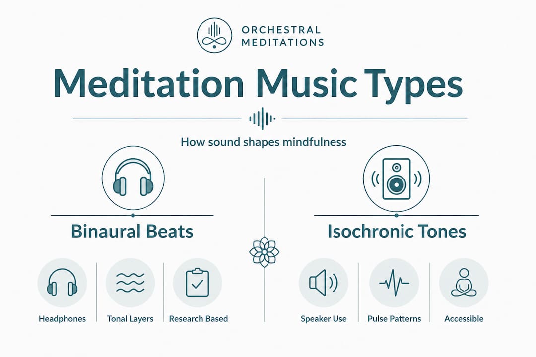 Enhance mindfulness with scientifically crafted meditation music 2 Infographic comparing meditation music types