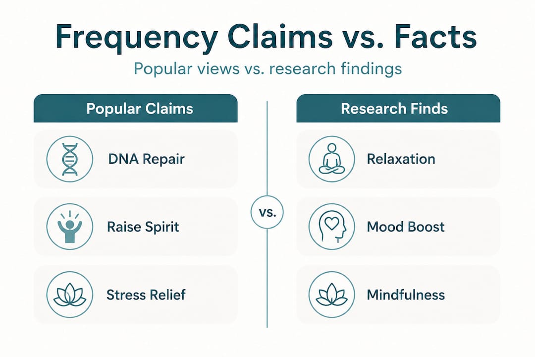 How music frequencies support spiritual growth 2 Infographic comparing spiritual frequency claims and research facts