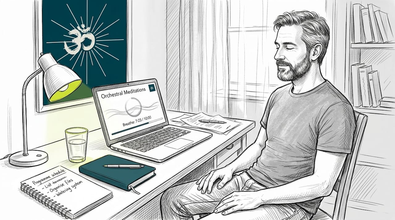 Top relaxation tips for mental health and sustainable calm 1 Man doing guided relaxation at desk