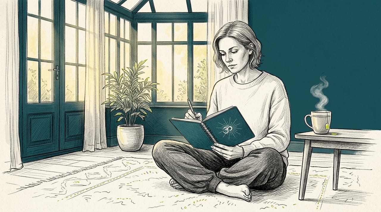 Mindfulness tips for yogis: deepen your practice 1 Journaling mindfulness yoga tips with tea nearby