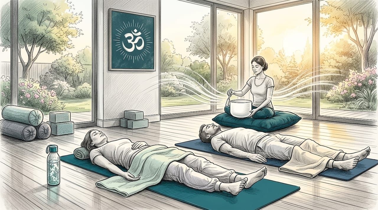 Sound therapy for mental health: a holistic guide 1 Group sound bath with singing bowls
