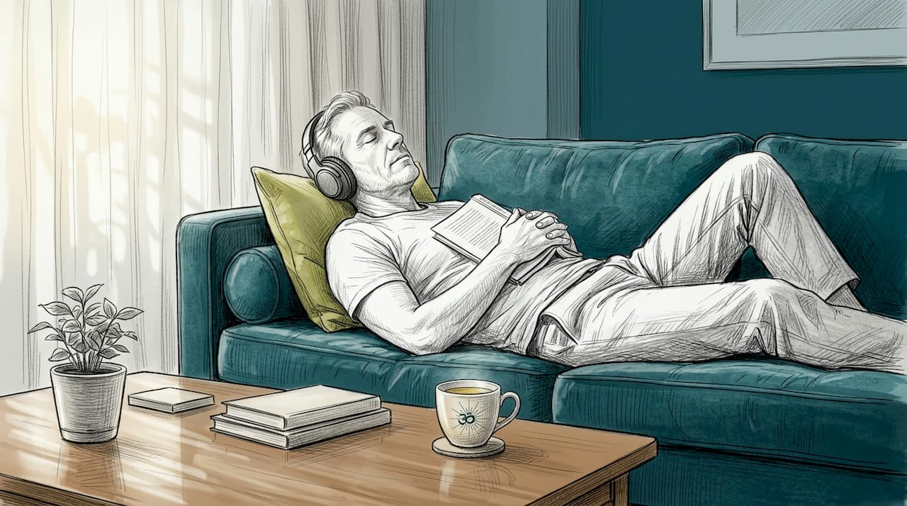 What is scientific sound therapy: a clear guide 1 Man relaxing with headphones in sunlit living room