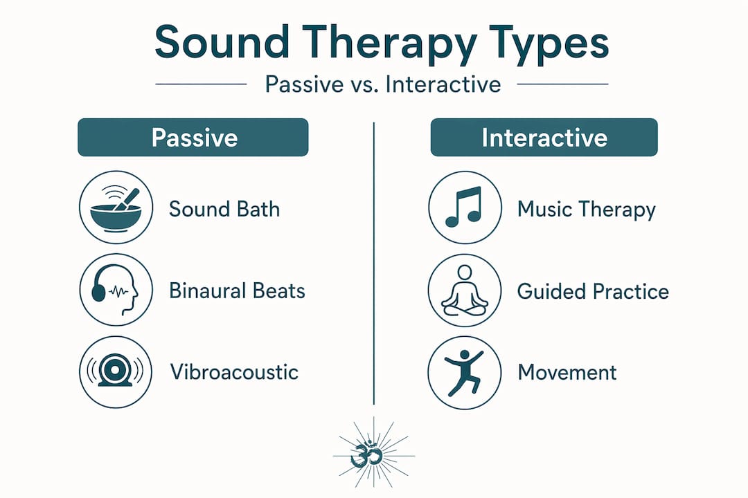 What is scientific sound therapy: a clear guide 2 Infographic comparing passive versus interactive sound therapy types