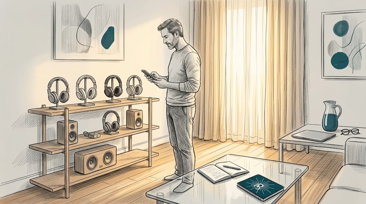 The therapeutic soundscape process: a full guide 1 Man deciding on sound therapy equipment