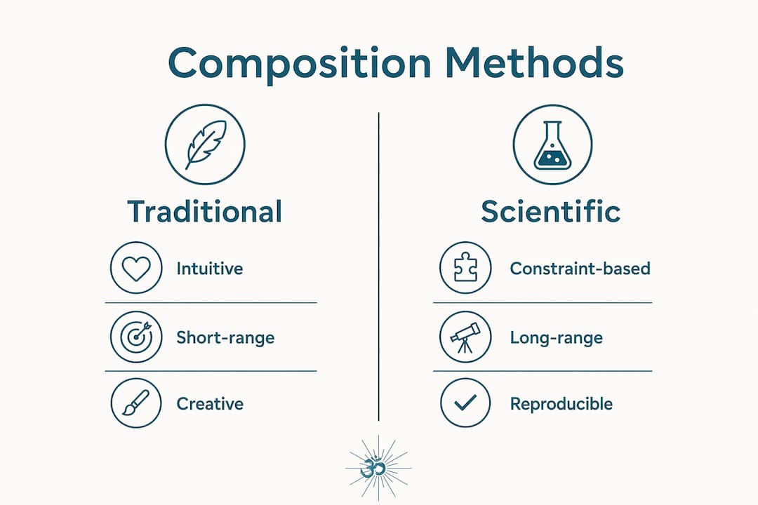 What is scientific music composition: a 2026 guide 2 Infographic comparing traditional vs scientific composition methods