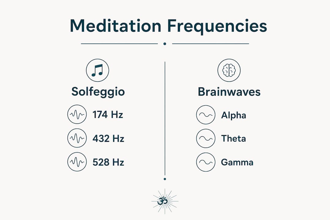 Frequencies for meditation: your complete sound guide 2 Infographic comparing Solfeggio frequencies and brainwave bands