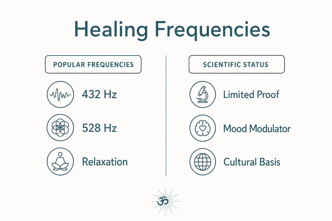 Music frequencies for healing: what the science actually says 2 Infographic comparing popular healing frequencies and scientific evidence