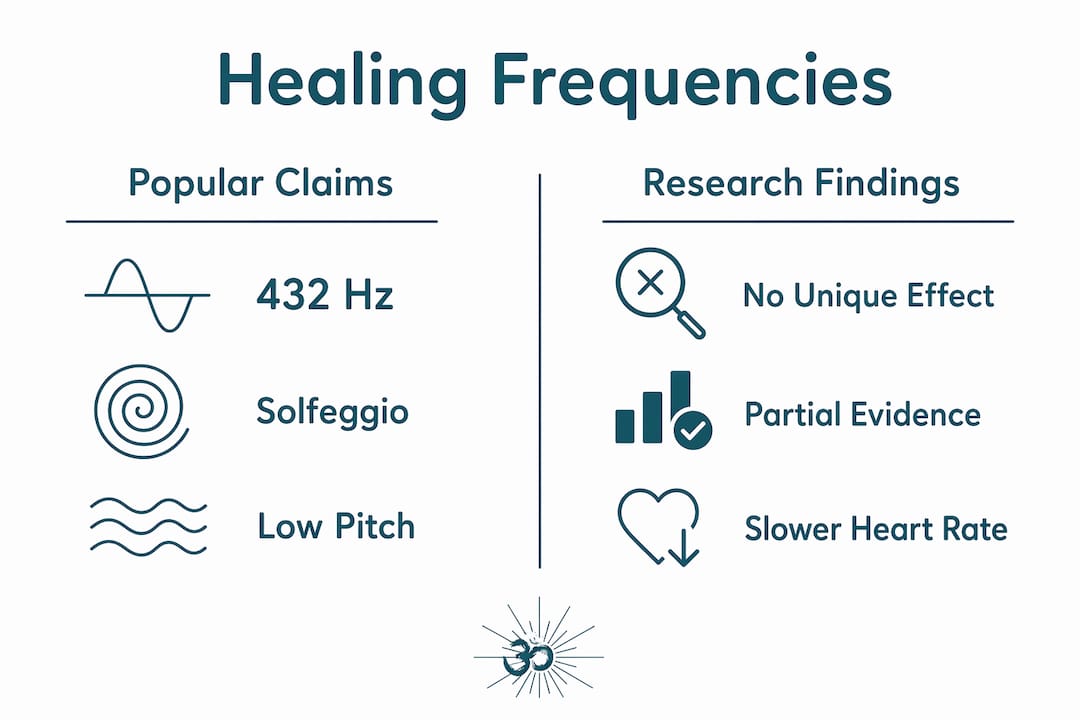 Sound healing: a complete guide to frequencies and techniques 2 Infographic comparing sound healing frequency claims and research
