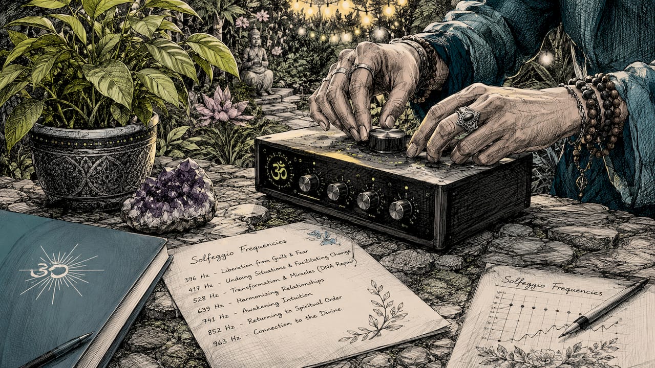 Healing hz frequencies: a science-backed wellness guide 1 Hands tuning sound therapy device with charts