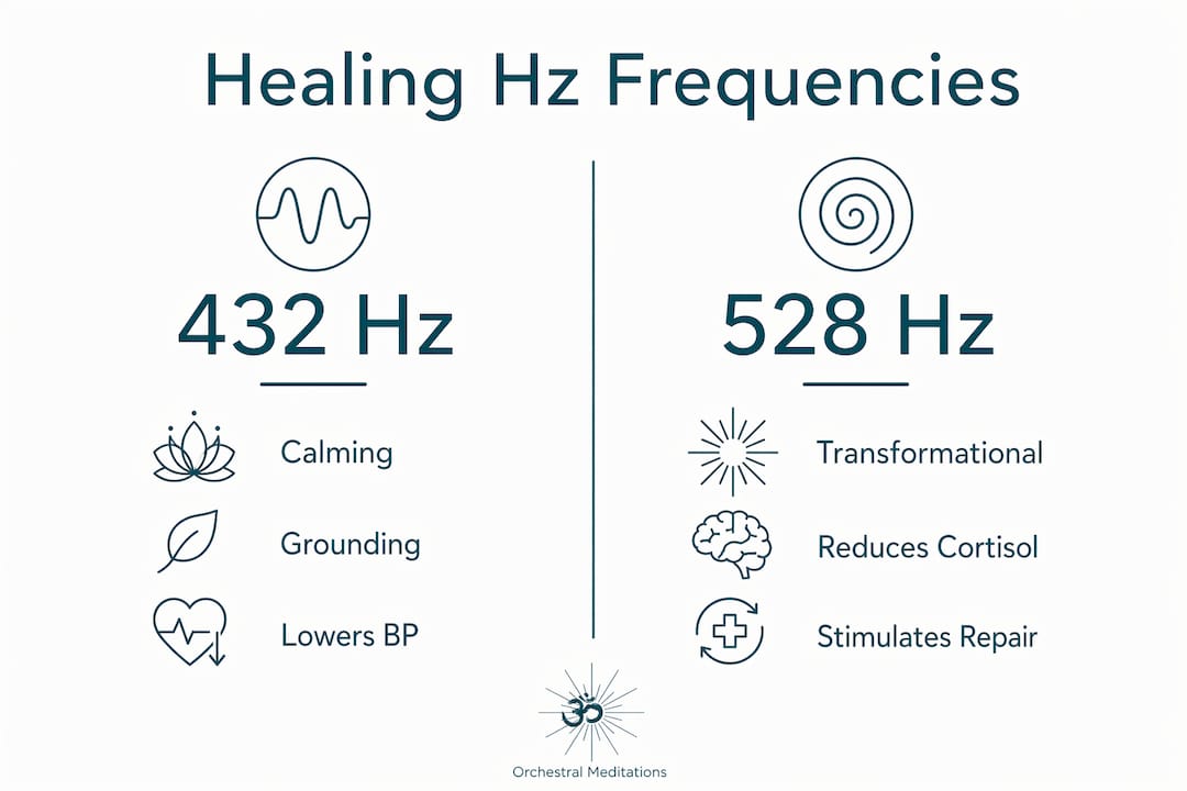 Healing hz frequencies: a science-backed wellness guide 2 Infographic comparing 432 Hz and 528 Hz healing frequencies