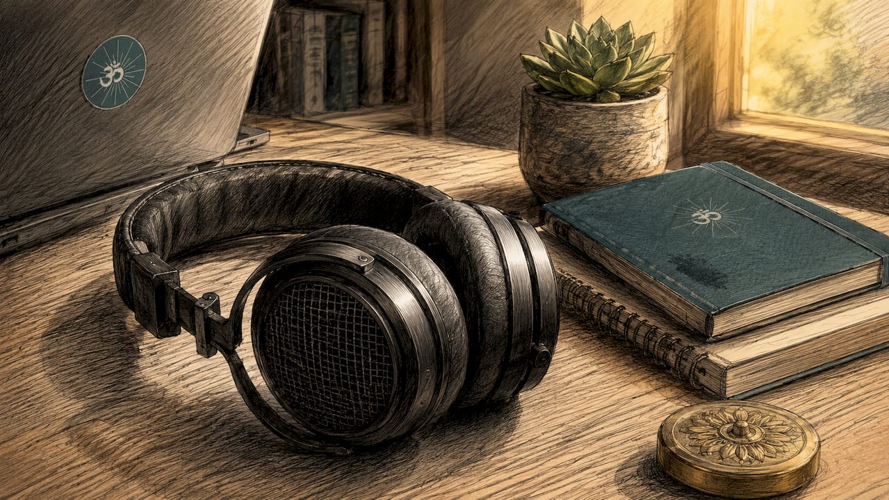 Binaural sound technology: benefits for mind and wellness 1 Close-up of headphones on marble desk