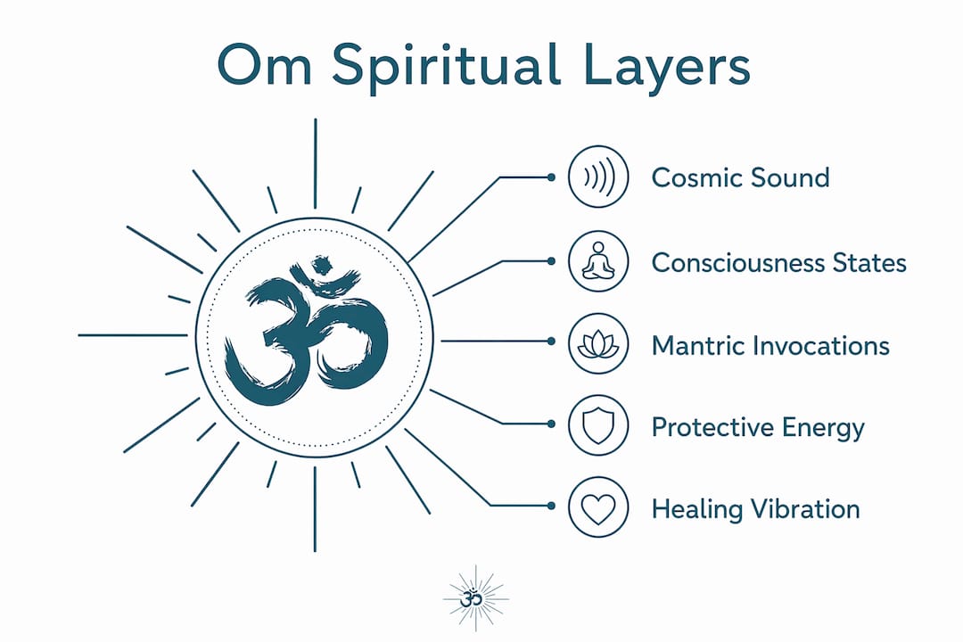 Music of Om: spiritual benefits and how to use it 2 Infographic displaying spiritual layers of Om sound