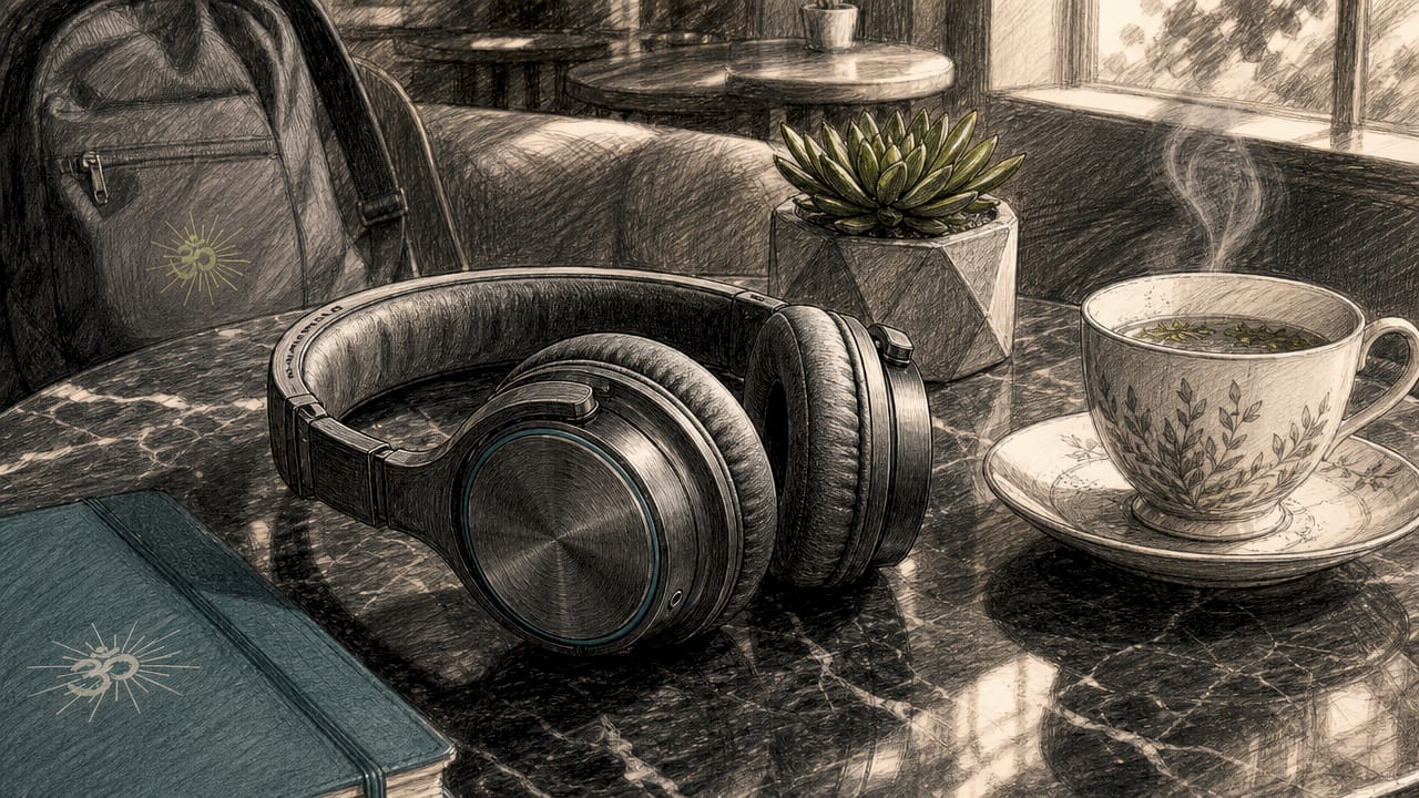 Binaural beats online: your complete 2026 guide 1 Over-ear headphones on desk with notebook