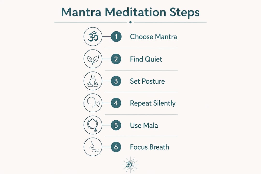 Mantra meditation practice guide for beginners 2 Infographic showing step-by-step mantra meditation process