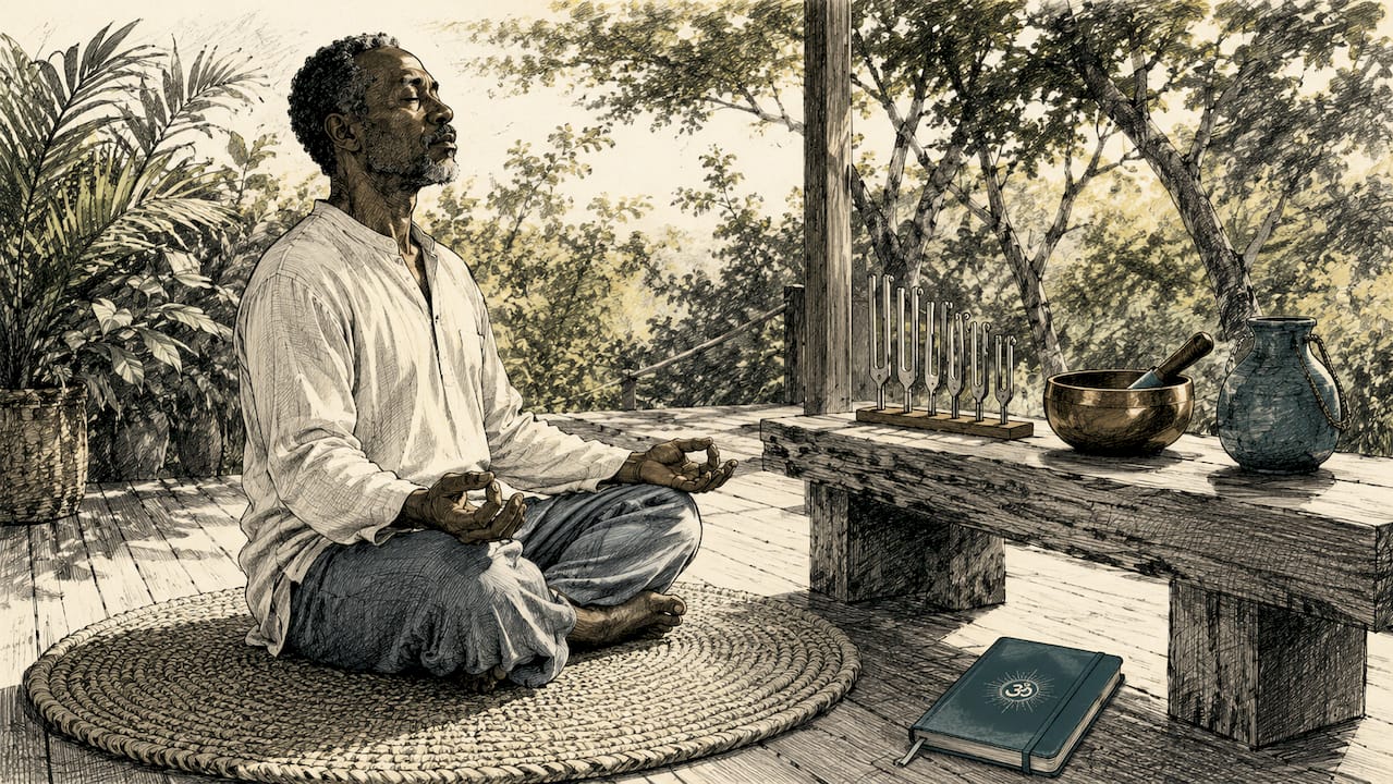 Listen to frequencies: a guide to sound and well-being 1 Meditation instructor demonstrating frequency zones