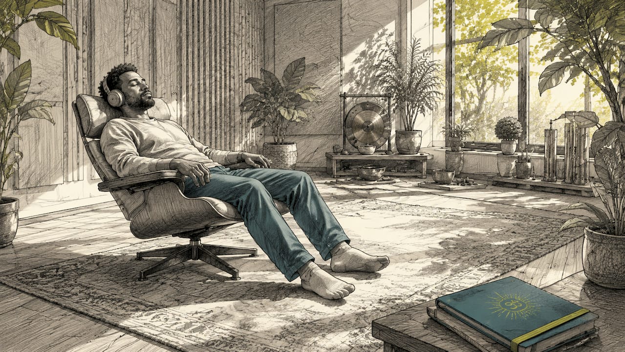 Sound frequencies: how they shape your mind and mood 2 Listener in acoustically treated meditation room