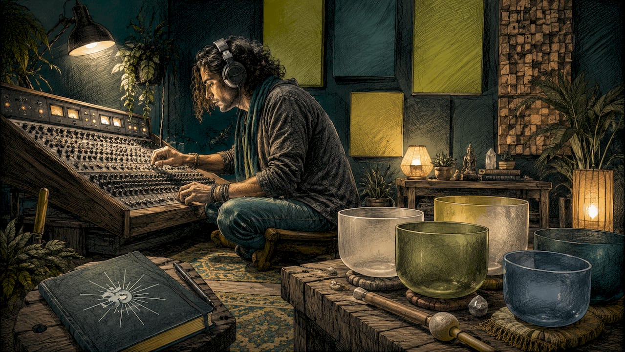 List of Solfeggio frequencies: all 9 tones explained 1 Sound healer adjusting mixing console in home studio