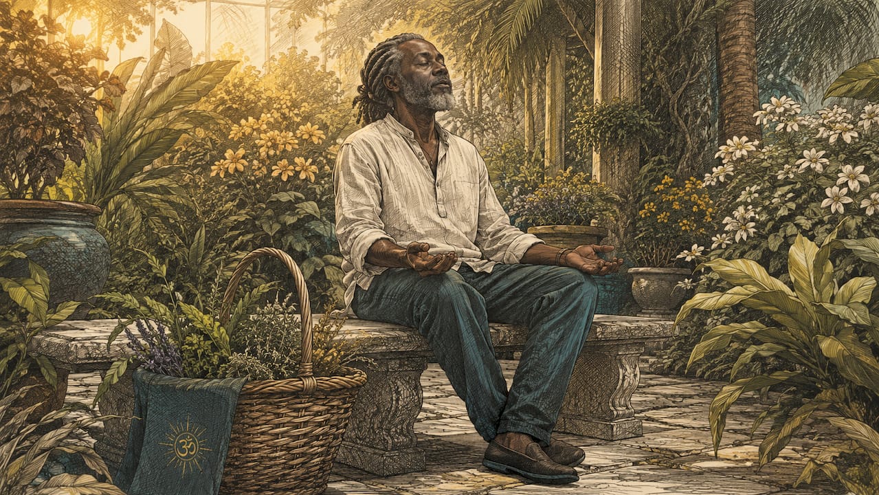 Binaural beats and the 3rd eye: your guide to deeper intuition 2 Man practicing third eye visualization outdoors