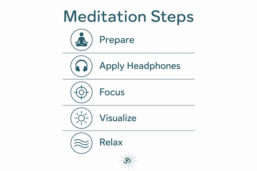 Binaural beats and the 3rd eye: your guide to deeper intuition 1 Infographic outlining meditation steps with binaural beats