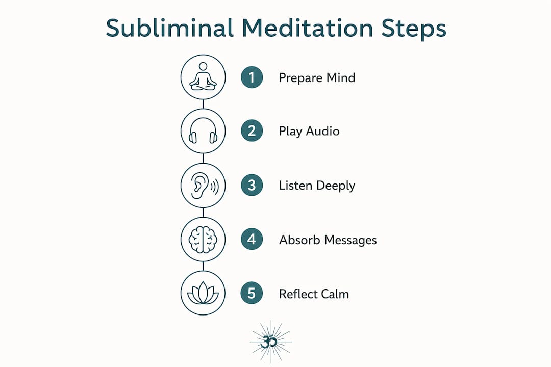 Meditation subliminal messages: how they work and why 2 Infographic illustrating subliminal meditation process steps