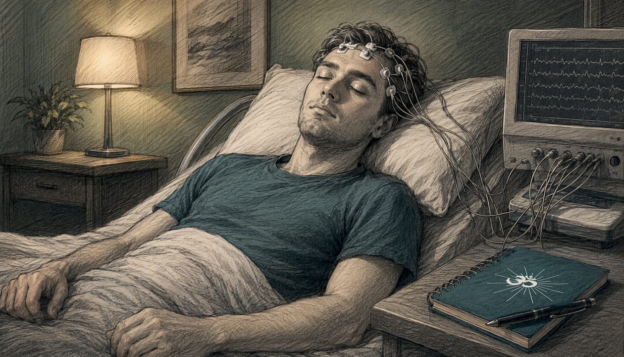 Brain waves Hz: the complete frequency band guide 1 Young man monitored during deep sleep with EEG