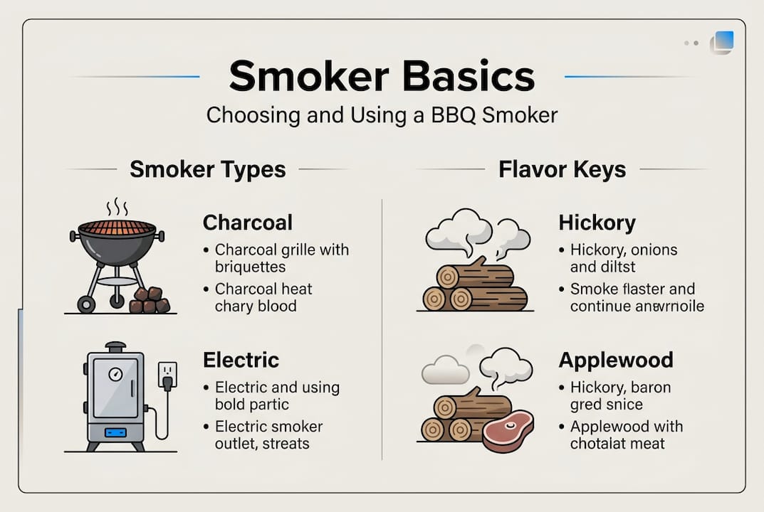 Infographic showing basic smoker types and flavors