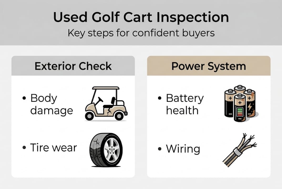 Infographic visualizing steps to inspect golf cart