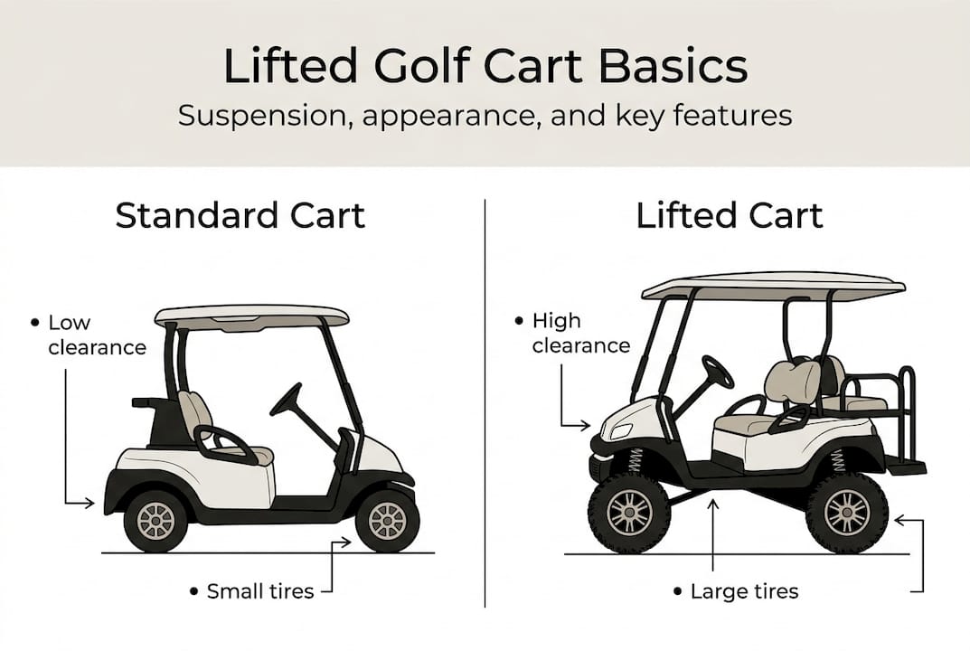 Infographic comparing standard and lifted golf carts