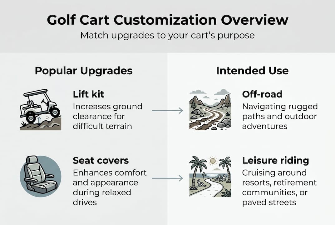 Golf cart customization infographic with upgrade types