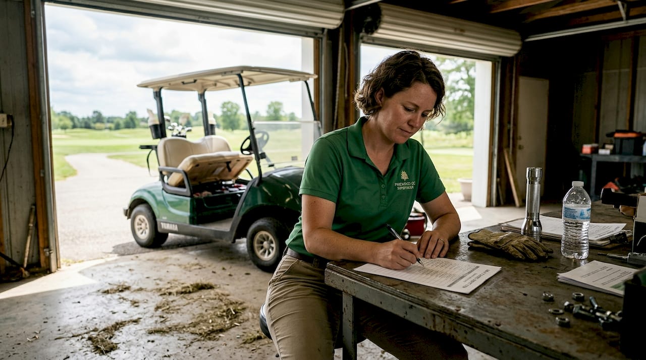 Supervisor completing daily golf cart inspection checklist