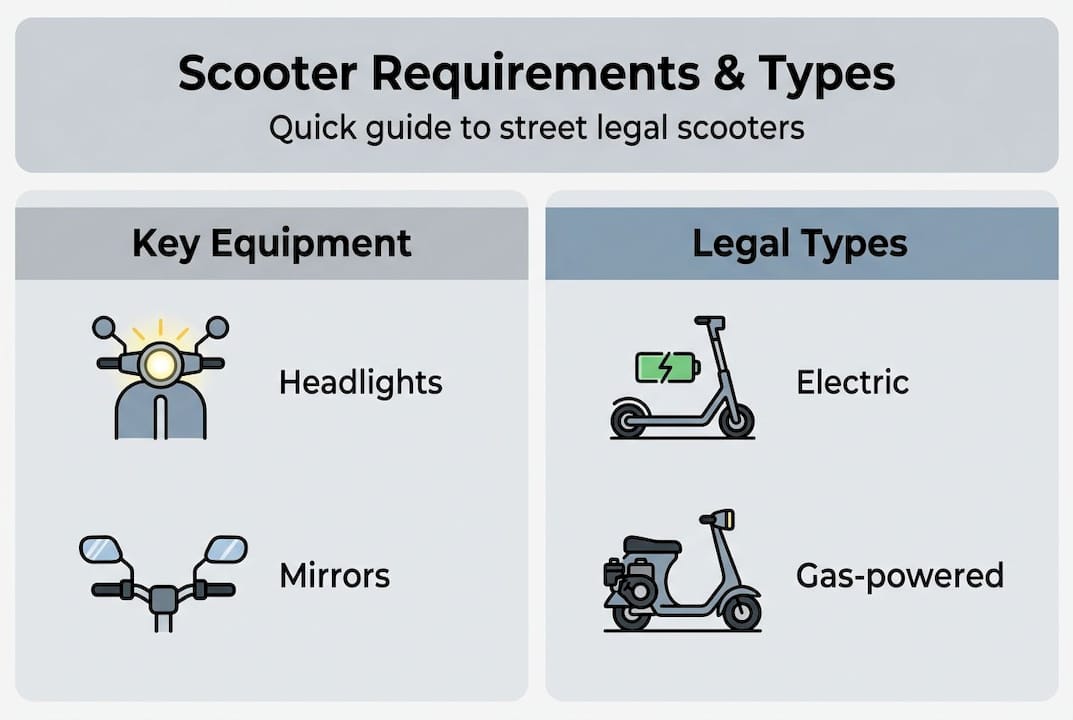 Infographic comparing scooter requirements and types