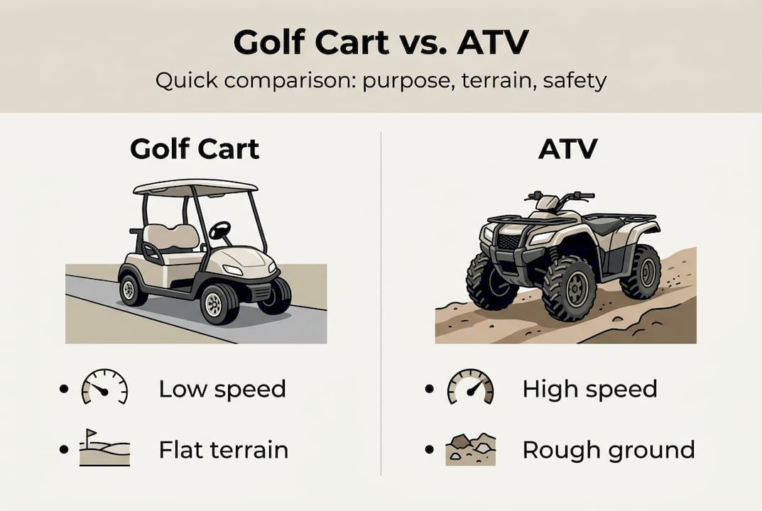 Infographic comparing golf carts and ATVs by key features
