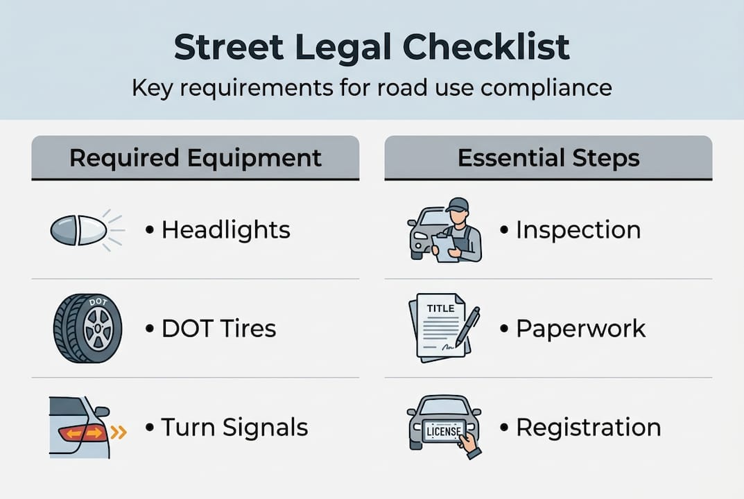 Street legal checklist infographic equipment and steps