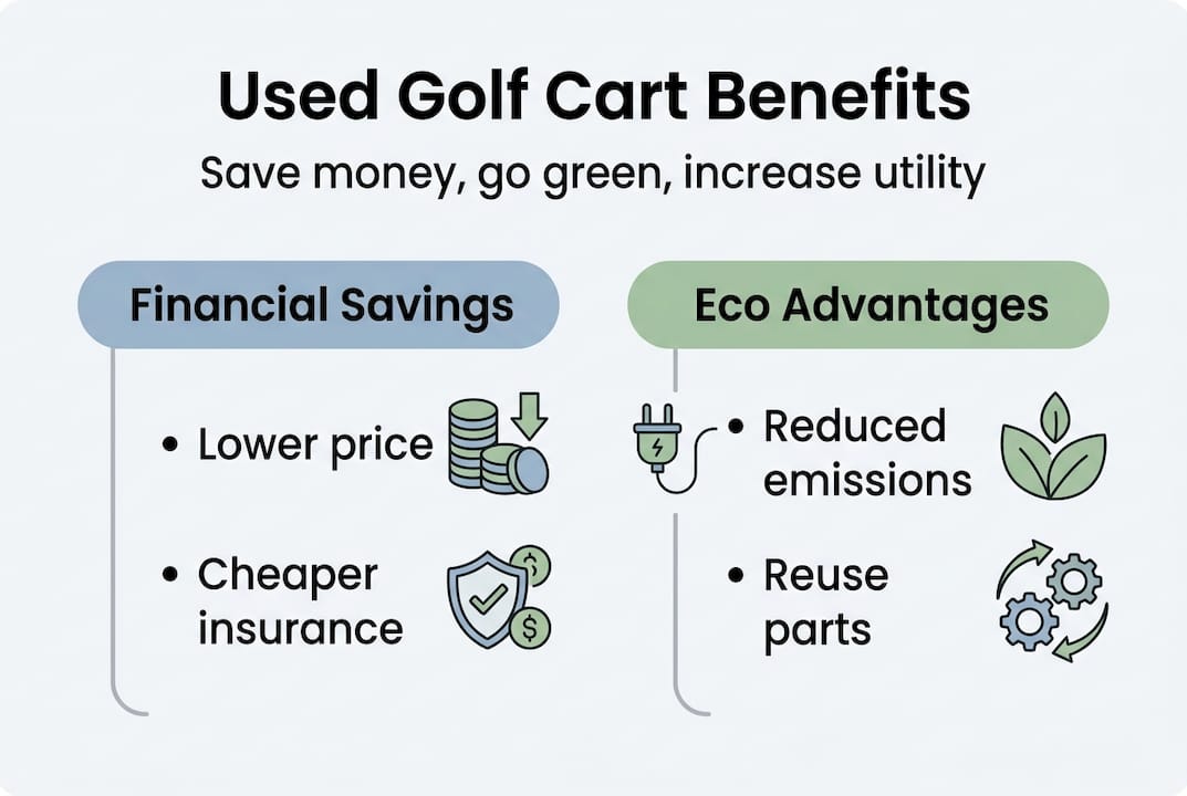 Infographic highlighting used golf cart benefits