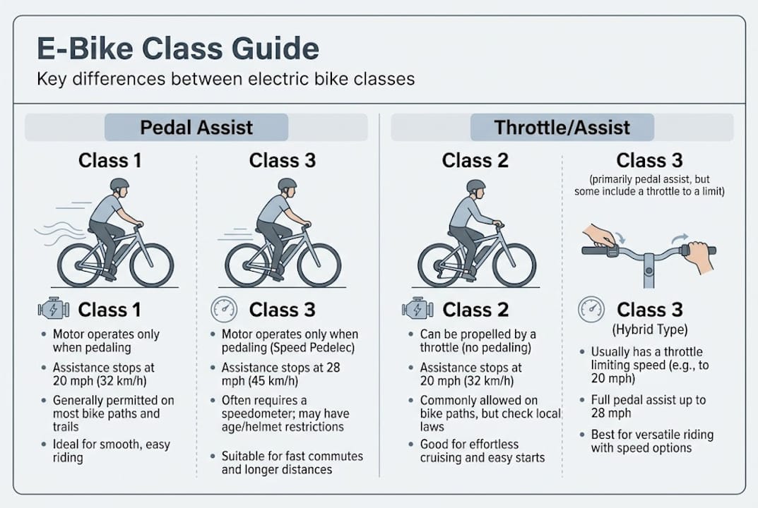 Infographic of e-bike classes and features