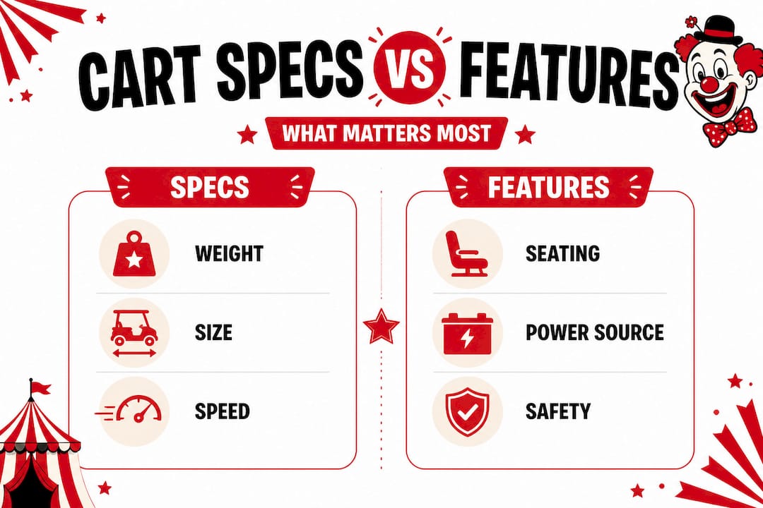 Infographic comparing golf cart specs and features