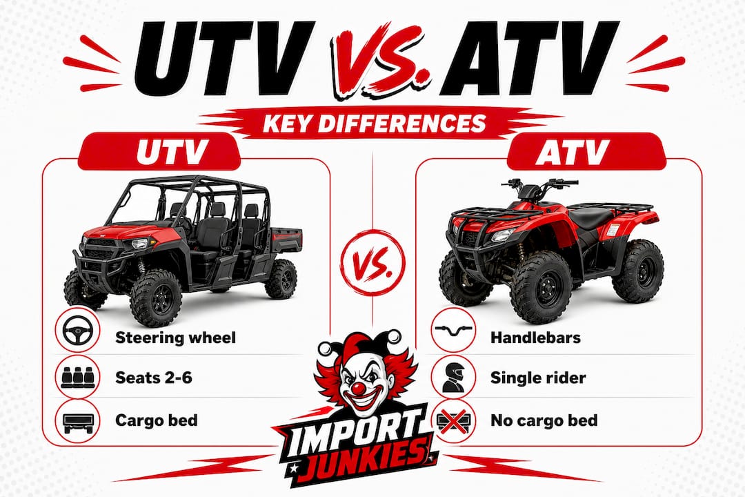 Infographic comparing UTV and ATV key features