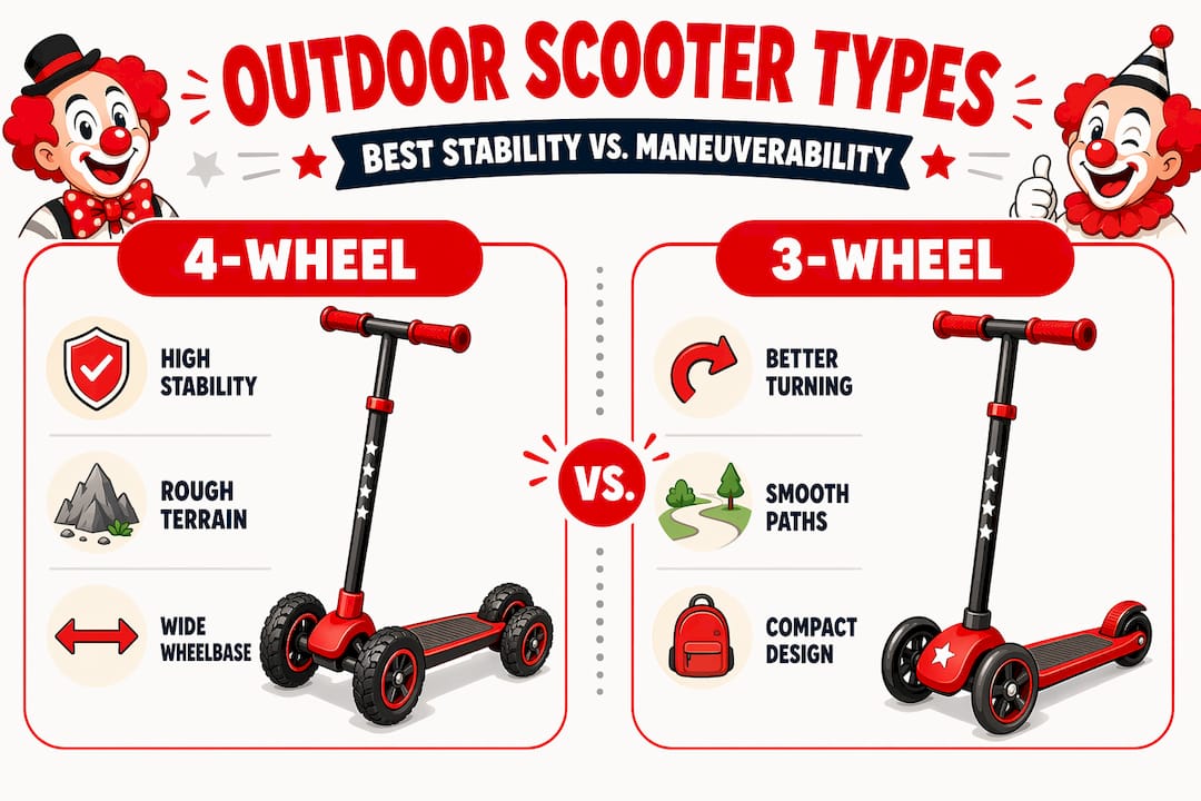 Infographic comparing 3-wheel and 4-wheel scooters