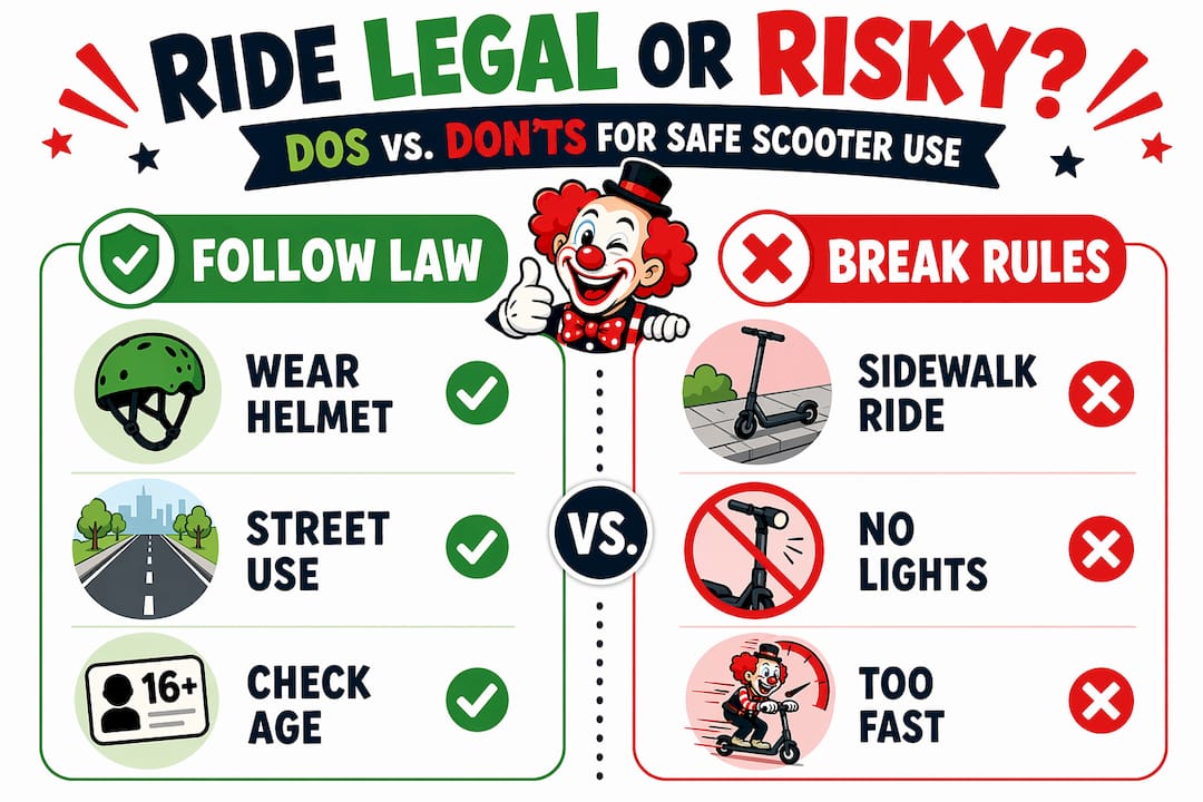 Infographic comparing legal scooter use with common safety mistakes