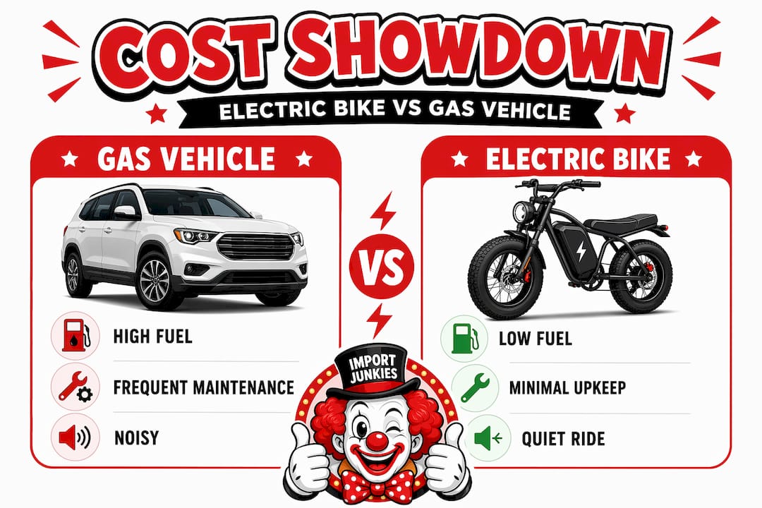 Infographic comparing electric bikes and gas vehicles