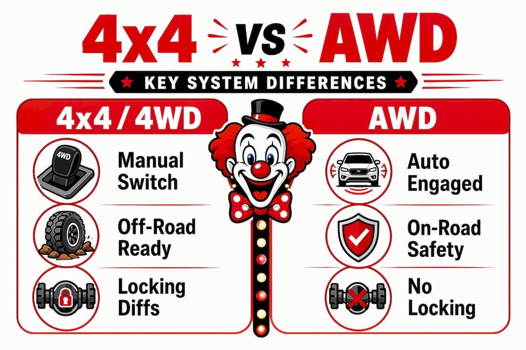 Infographic comparing 4x4 and AWD features