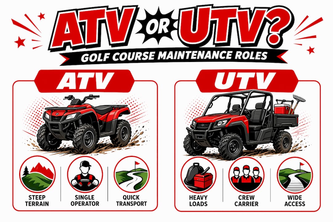 Infographic comparing ATV and UTV golf course roles